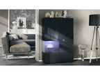 Matte and Glossy Black Display Case with Lacquered Black Insert, WxHxD 91.5x136.5x37 cm, White LED Lighting XFHC28820