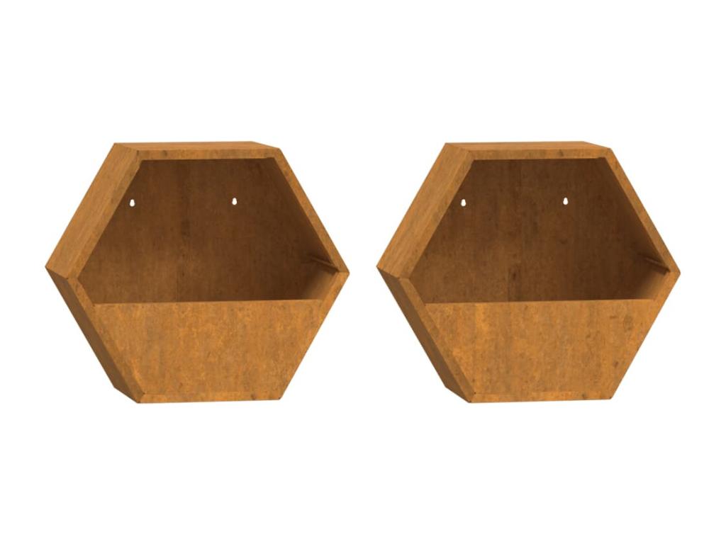 Wall planters, 2 pcs, Rusty Corten Steel, 30x10x25 cm, OHNA38660