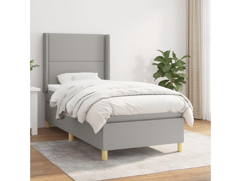 Upholstered bed base with mattress, light grey, 90x200 cm, fabric EDNT86869