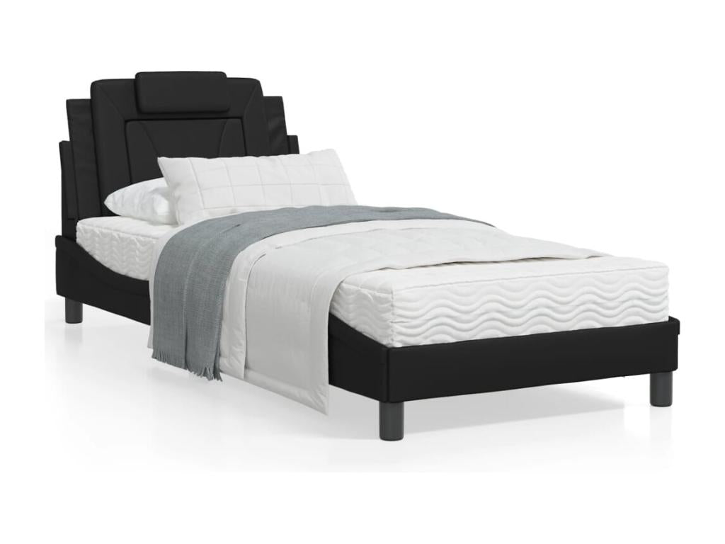 Bed with black mattress 90x200 cm faux leather HQJL01574