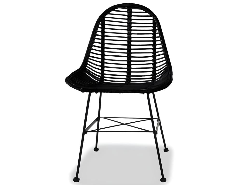 Dining chairs, set of 4, black natural rattan HPVG68903