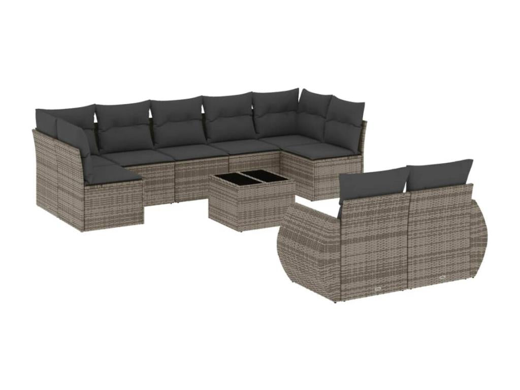 Garden furniture set with cushions, 10 pieces, grey woven resin LLEI04176