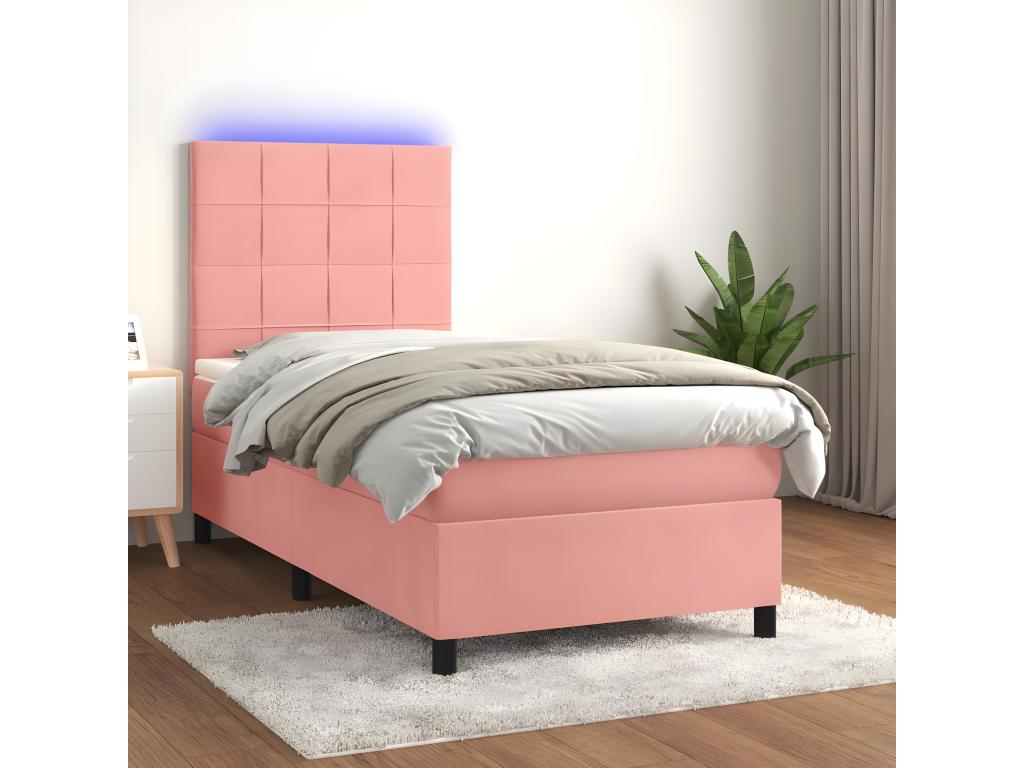 Upholstered bed base with mattress and LED light, Pink, 90x190 cm, Velvet, LSTG23694