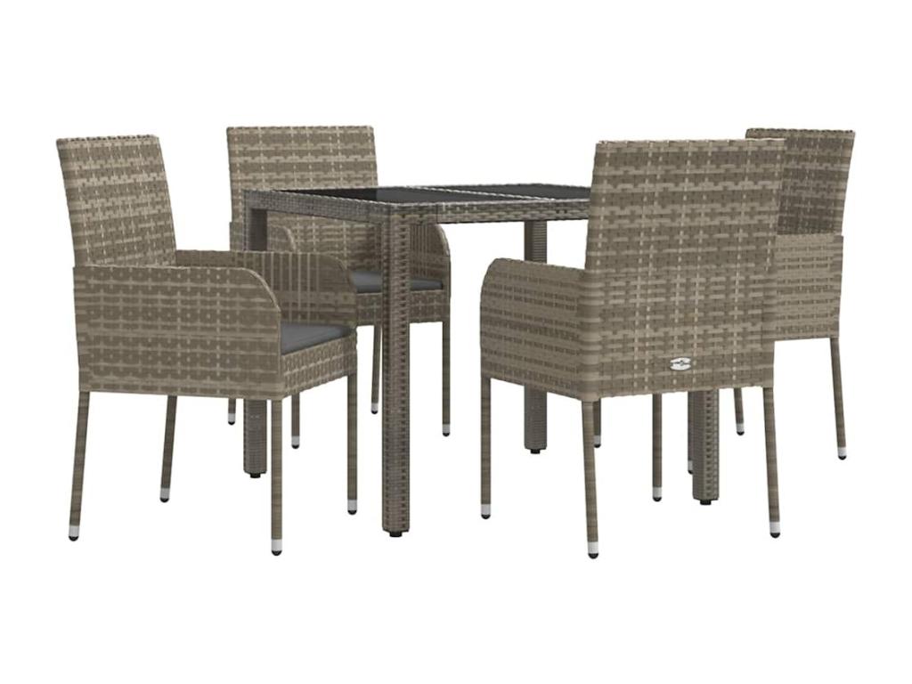 5-piece garden dining set with grey resin wicker cushions PIBR82383