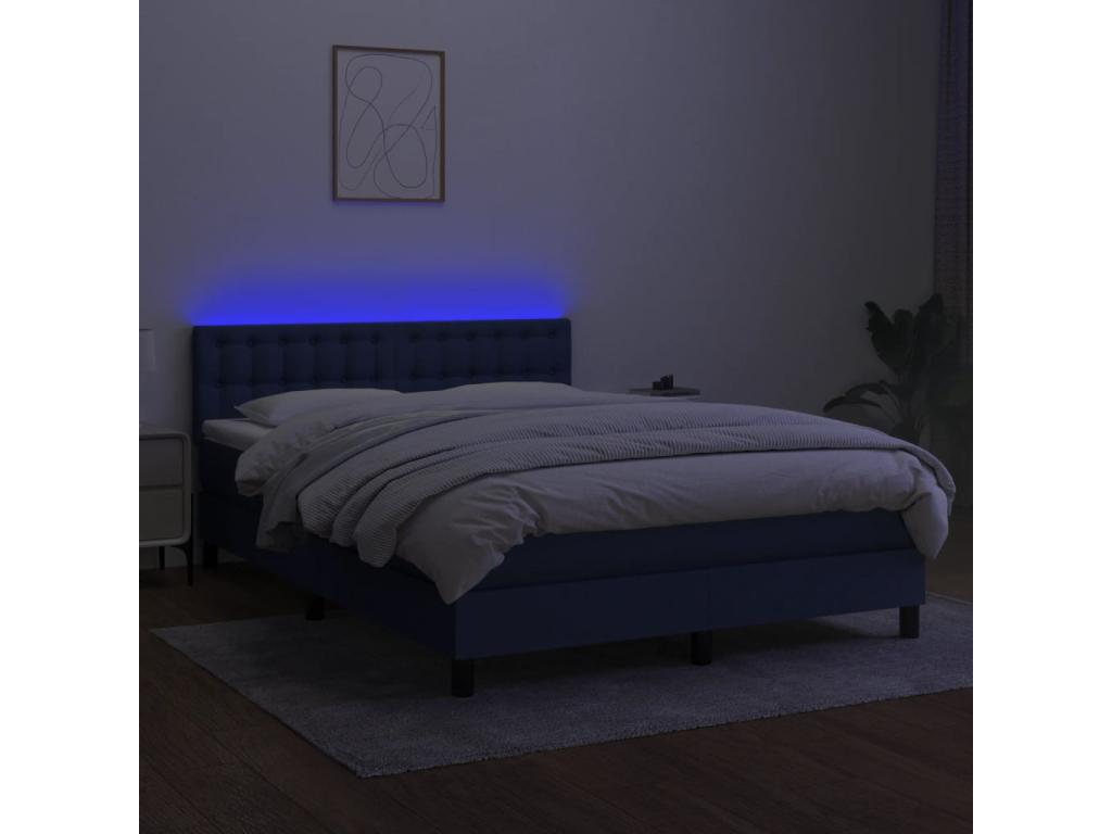 Upholstered bed base with mattress and blue LED lighting, 140x200 cm, fabric CKOF77376