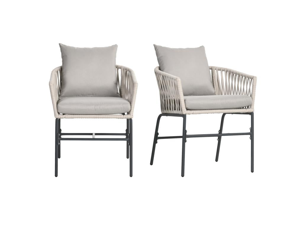 Set of 2 garden armchairs with cushions, metal frame, PE rope, black and grey, XXMN06257