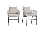 Set of 2 garden armchairs with cushions, metal frame, PE rope, black and grey, XXMN06257