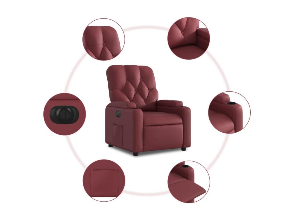 Electric reclining armchair, burgundy red faux leather AQGD53754