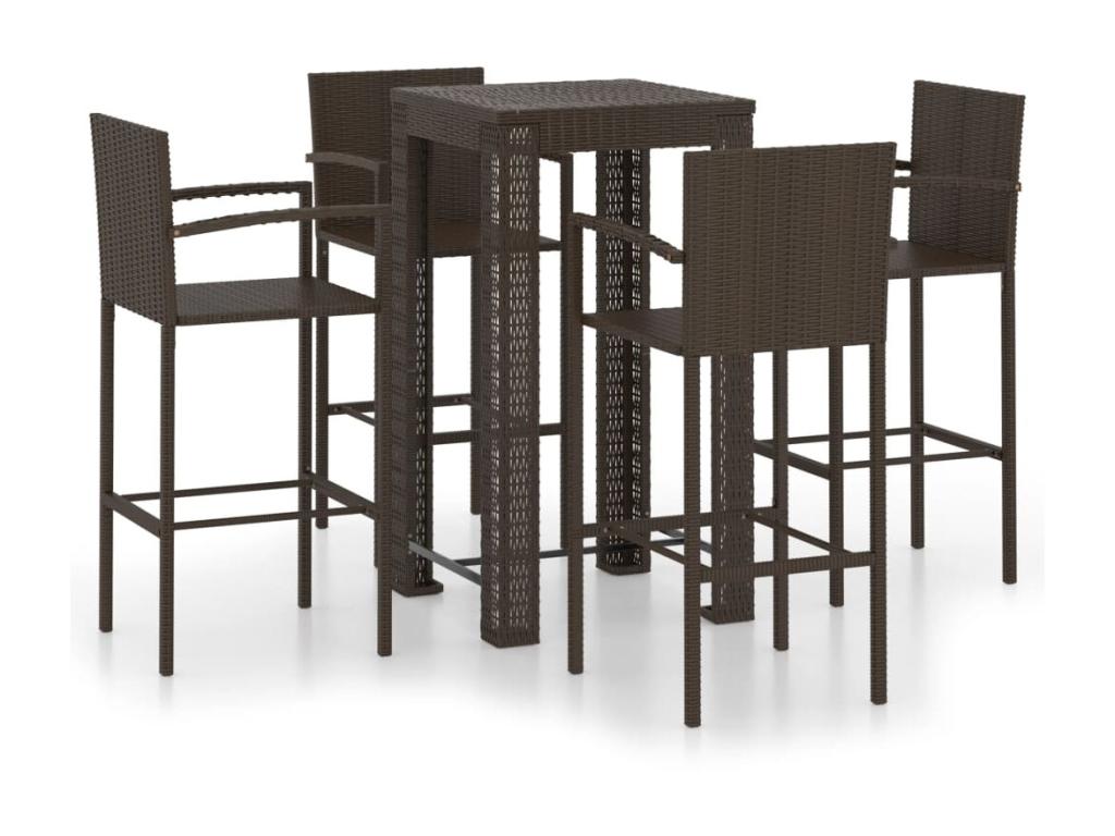 5-piece garden bar set with armrests, brown woven resin QCIC64420