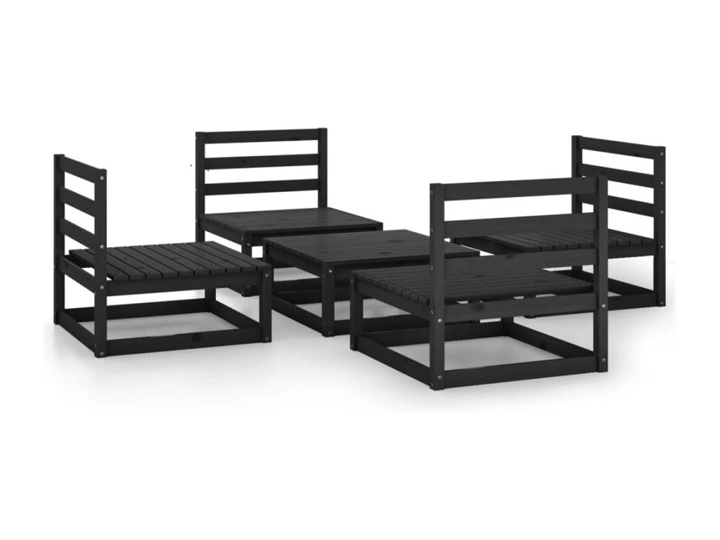 5-piece black solid pine wood garden furniture set TIIG17421