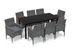 9-piece garden dining set and cushions, grey wicker resin, YEKB59798