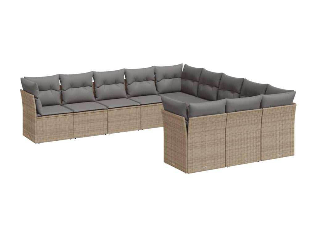 11-piece garden furniture set with beige resin wicker cushions DBOU74829