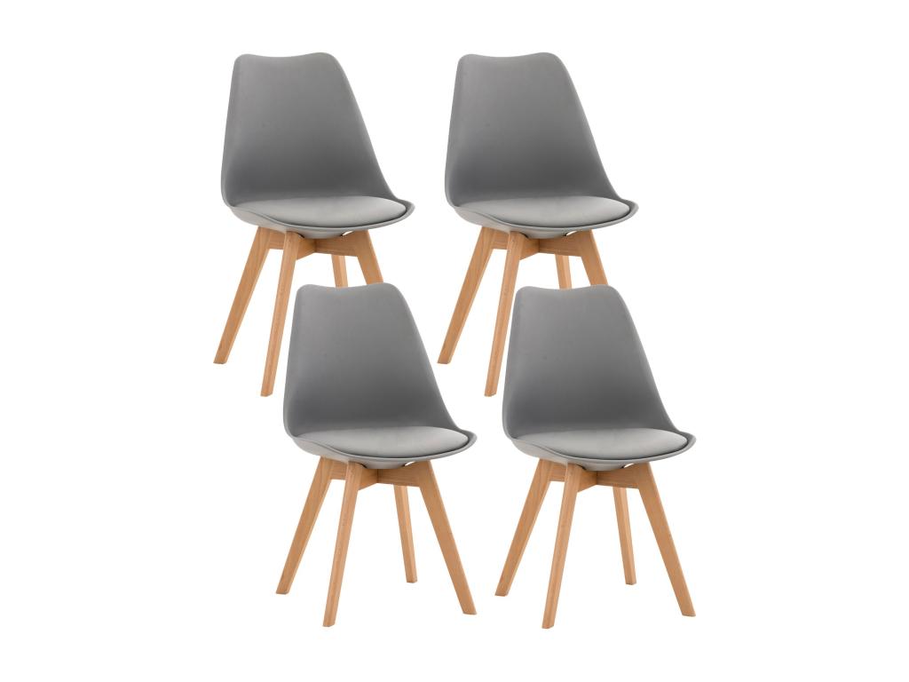 Set of 4 Scandinavian design dining chairs in grey PVC with light wood legs 10 0001844 FHXM30888
