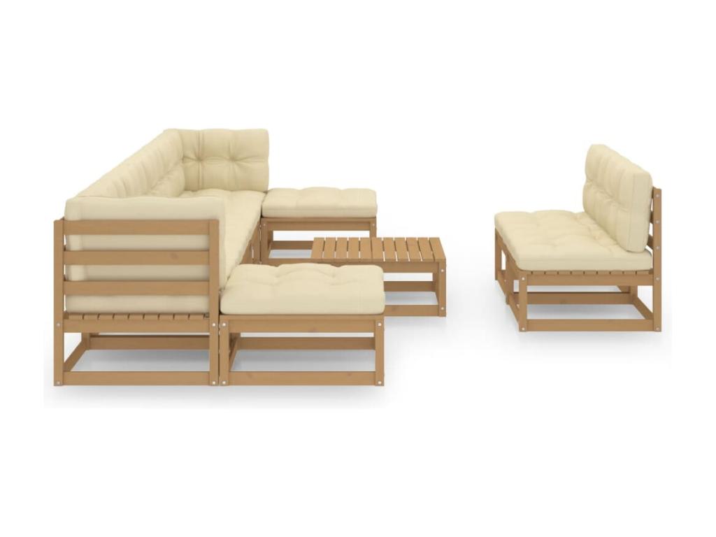 10-piece garden furniture set with cushions, honey brown, pine wood GZYJ73801