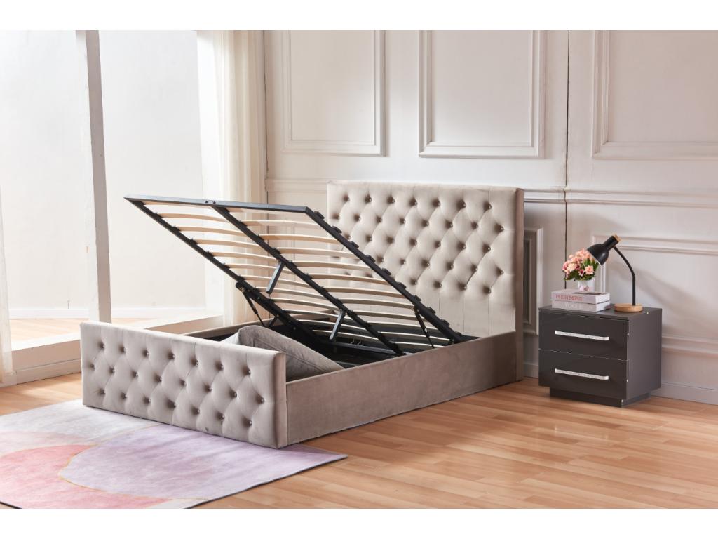 Chicyla Velvet Upholstered Storage Bed - Beige - 140x190 PWFA44540