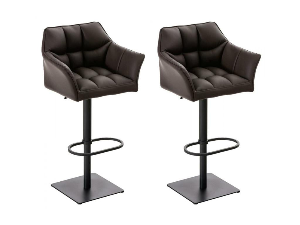 Set of 2 Bar Stools - Faux Leather / Metal - Brown - Domopure HIHA23750
