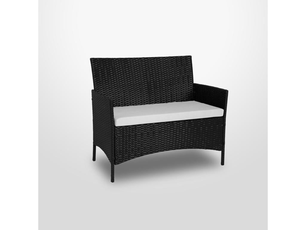 Black/Ecru Wicker Garden Furniture Set - 4 Seater Set - Sofa, Armchair, Table - Domopure ISJS05073