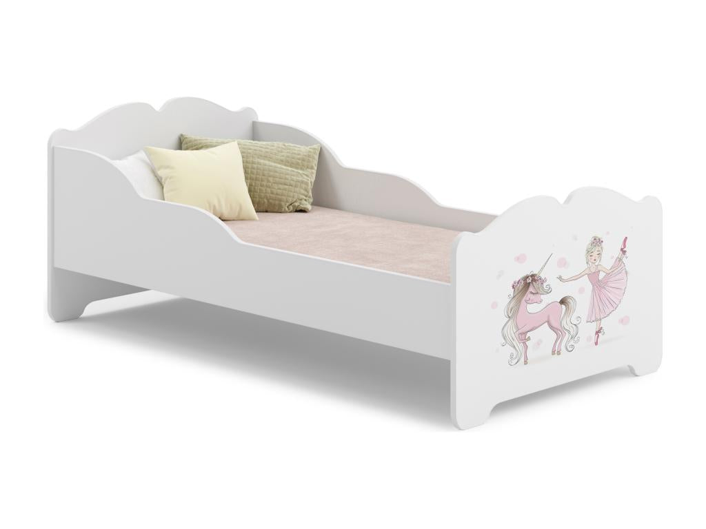 Domopure girls' bed with mattress and frame included - Pink Princess and Unicorn - 140 cm x 70 cm FZVW36181