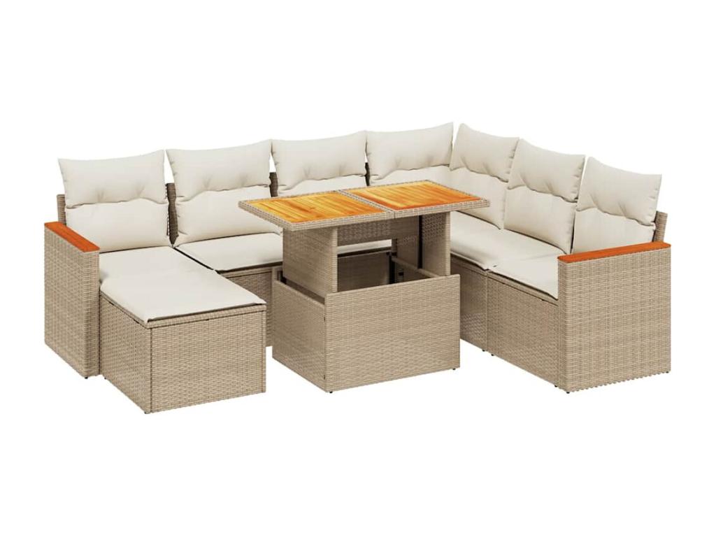 8-piece garden furniture set with cushions, beige woven resin OOOZ44750