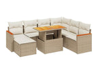 8-piece garden furniture set with cushions, beige woven resin OOOZ44750