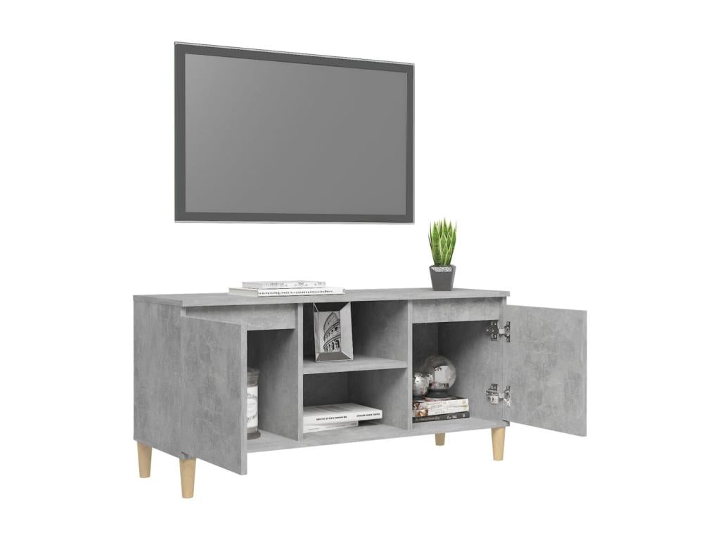 TV stand with solid wood legs, concrete grey, 103.5x35x50 cm, BJPW49269