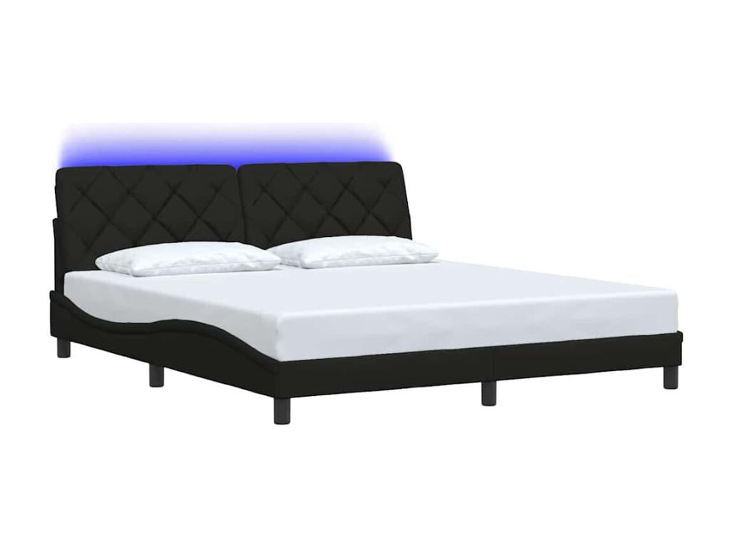 Bed frame with LED lighting, mattress not included, black, 180x200 cm, fabric, AWAI80432