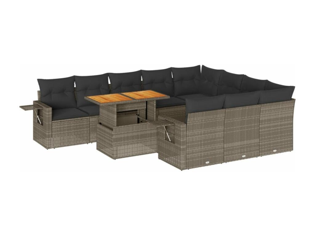 11-piece garden furniture set with grey resin wicker cushions BFNI79664