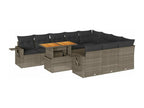 11-piece garden furniture set with grey resin wicker cushions BFNI79664
