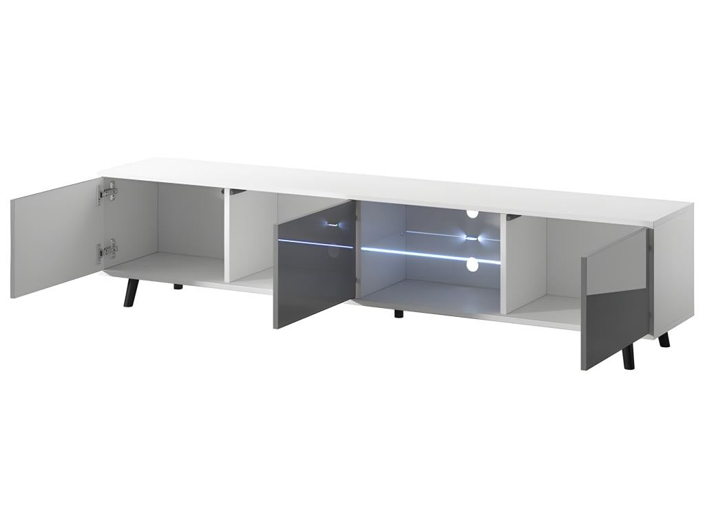TV stand / TV bench - matte white / glossy grey 175 cm with LED lighting - Decohaute GKMP59854