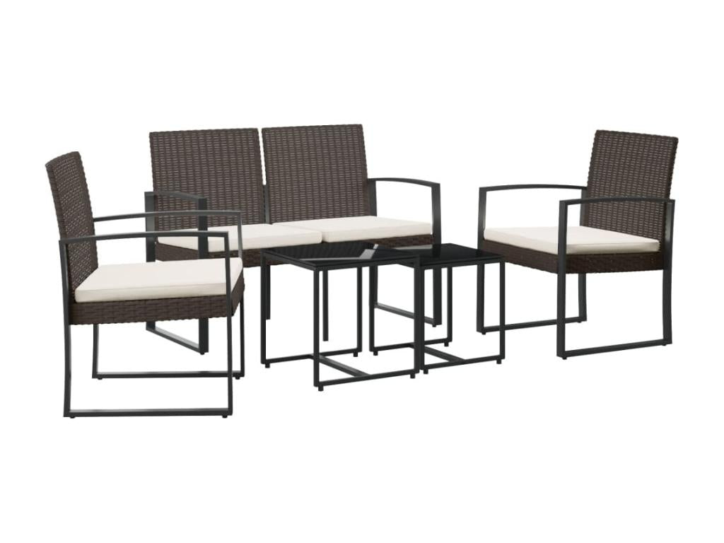 5-piece garden dining set and cushions, brown rattan PP KGQJ38196