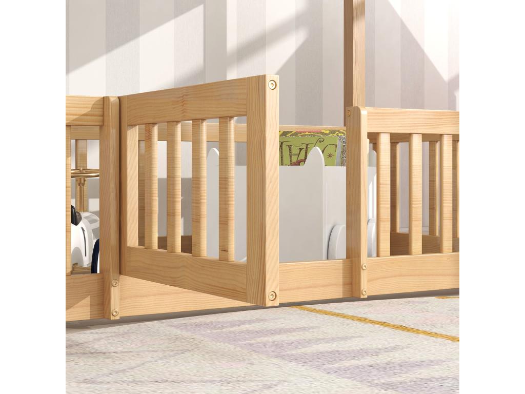 Double bunk bed - 2x90x200 cm - guardrails and door - solid wood - natural color XYDN30583