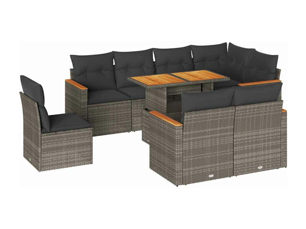 Decohaute XZFM56295 9-piece grey resin wicker garden furniture set with cushions