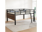 Flat metal bed 140x200 cm with ladder rails, desk, remote LED strip, black BLYA23274