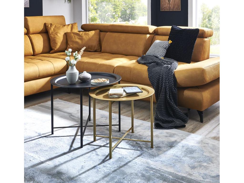 Set of 2 coffee tables/living room tables in black and gold metal EJHL33012