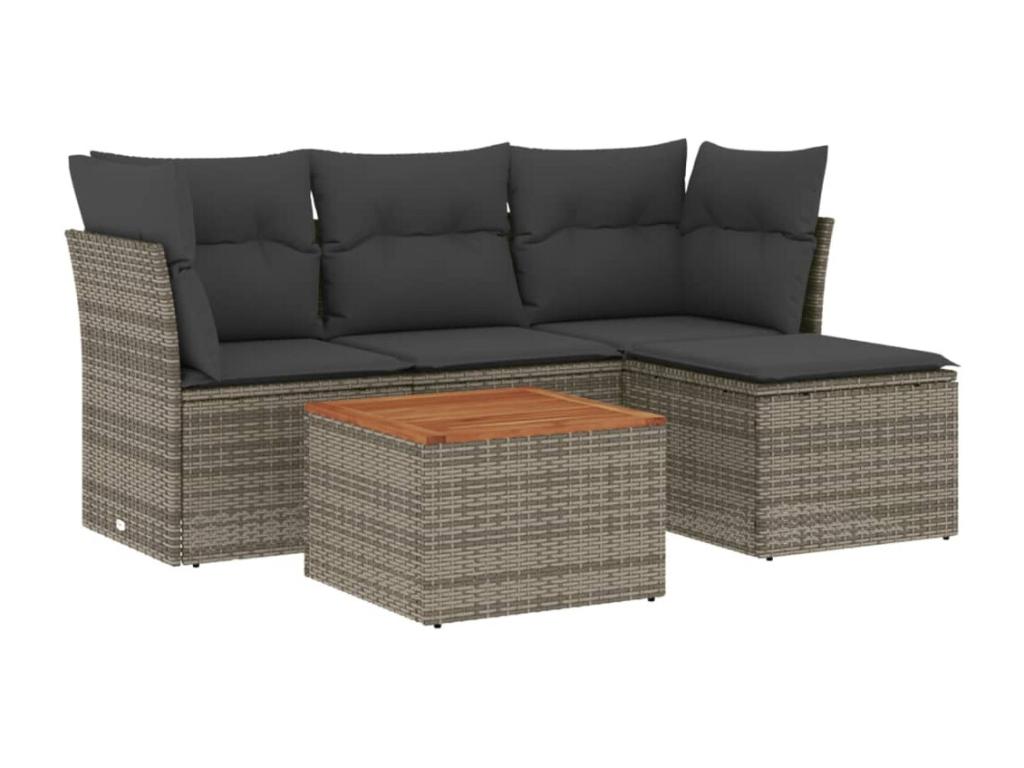 5-piece garden furniture set with grey resin wicker cushions MBUW67917