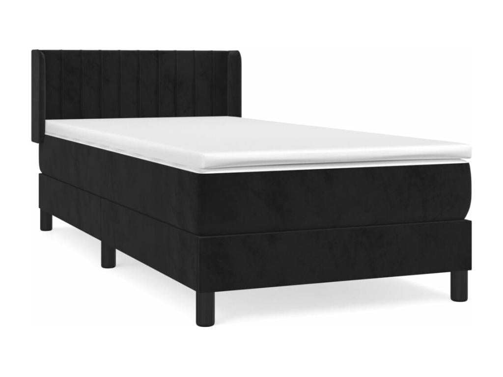 Upholstered bed base with mattress, black, 90x190 cm, velvet, HTFB02808