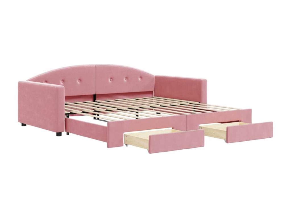 Daybed with pull-out bed and drawers, pink, 100x200 cm, velvet, HNTH60323