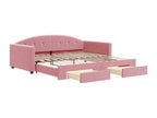 Daybed with pull-out bed and drawers, pink, 100x200 cm, velvet, HNTH60323
