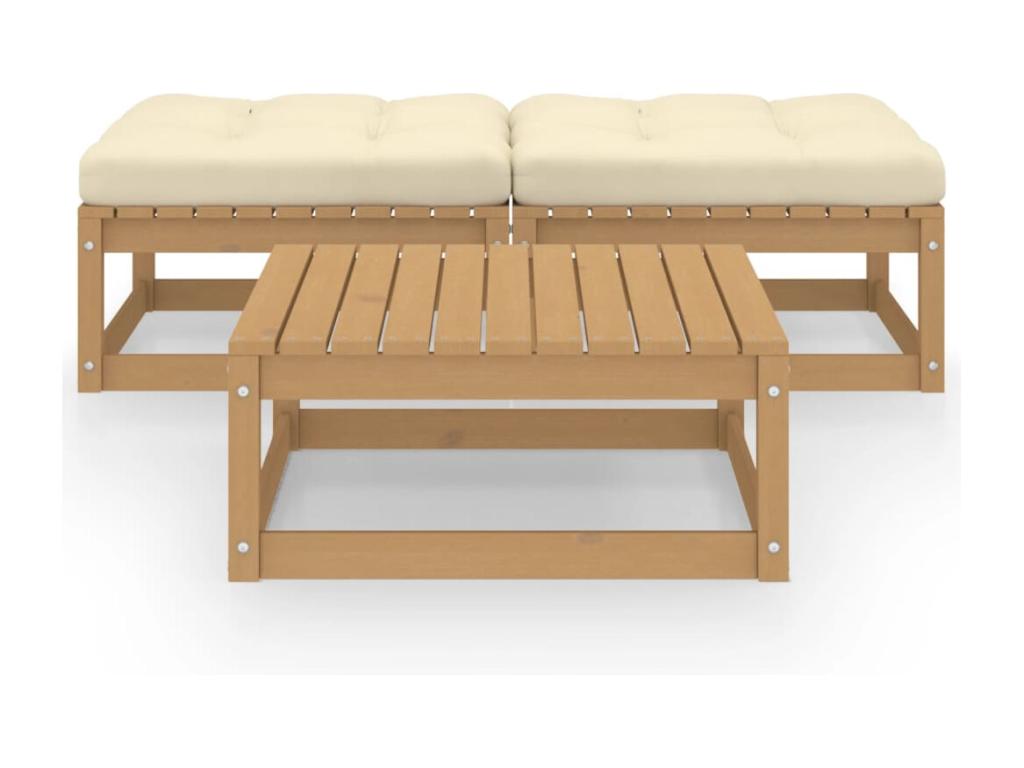 3-piece garden furniture set with cushions, solid pine wood DFZB15698