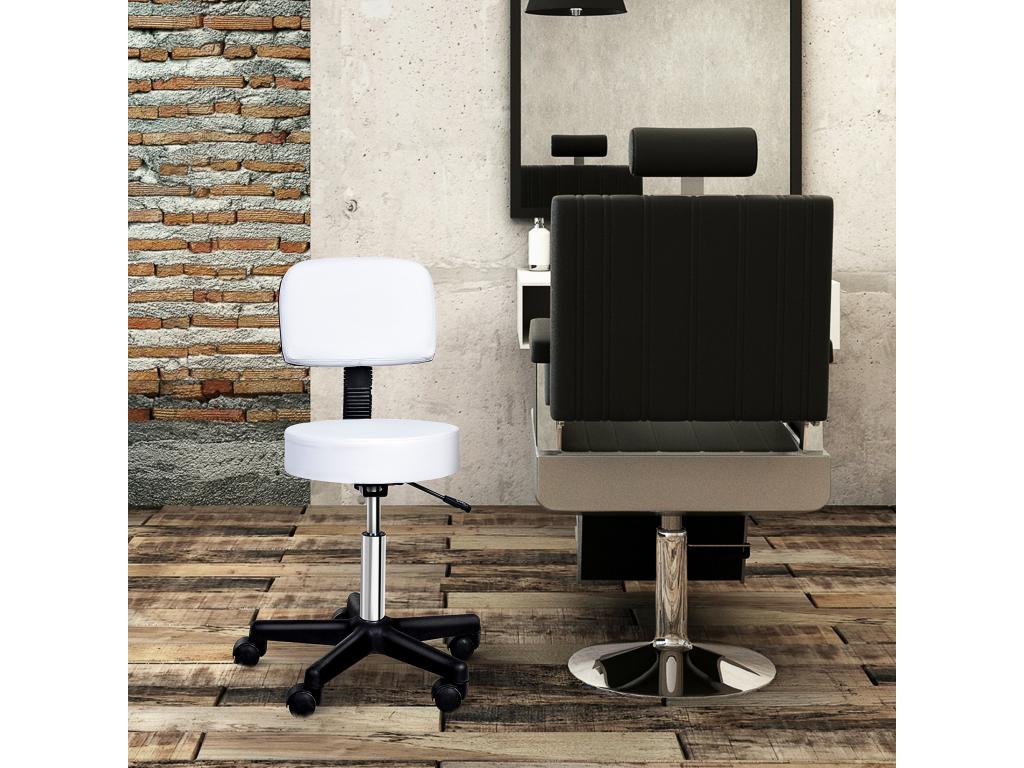 Decohaute height-adjustable swivel massage stool with ergonomic backrest, white VZWG06409