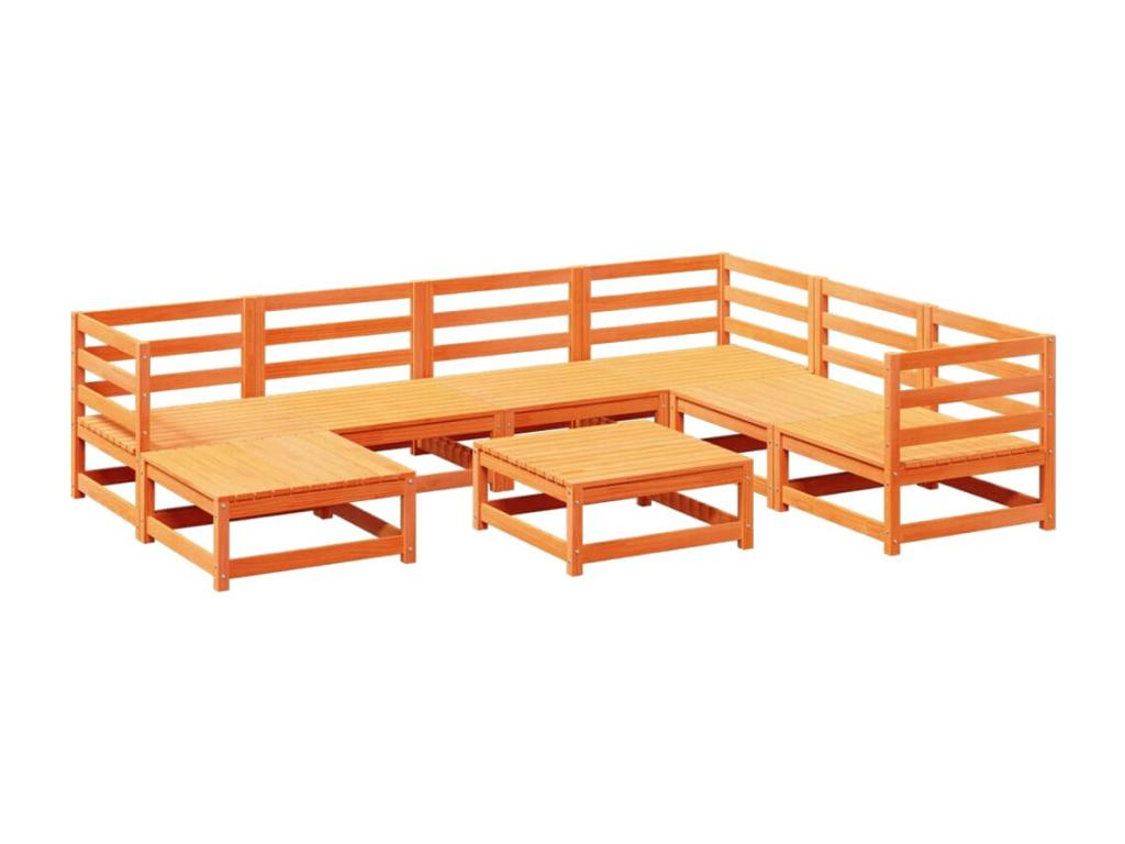8-piece garden furniture set, brown wax finish, solid pine wood QEGN17554