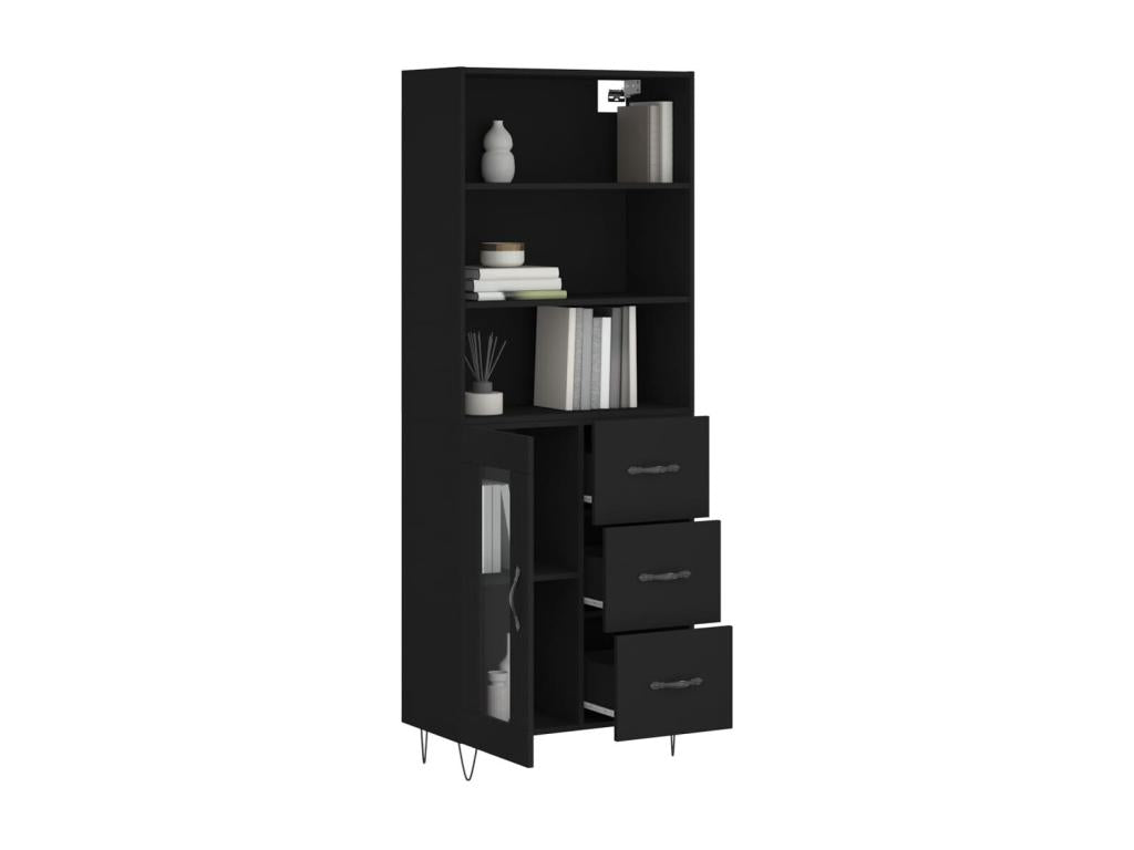 Highboard, Black, 69.5x34x180 cm, Engineered Wood, MVDO60419