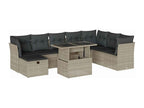 9-piece garden furniture set with light grey cushions, woven resin HNKM63622