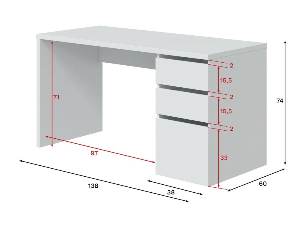 Domopure Reversible Desk with 3 Drawers, Multi-Position Space-Saving Office Table, 138x60x74 cm, White, RNJP66420