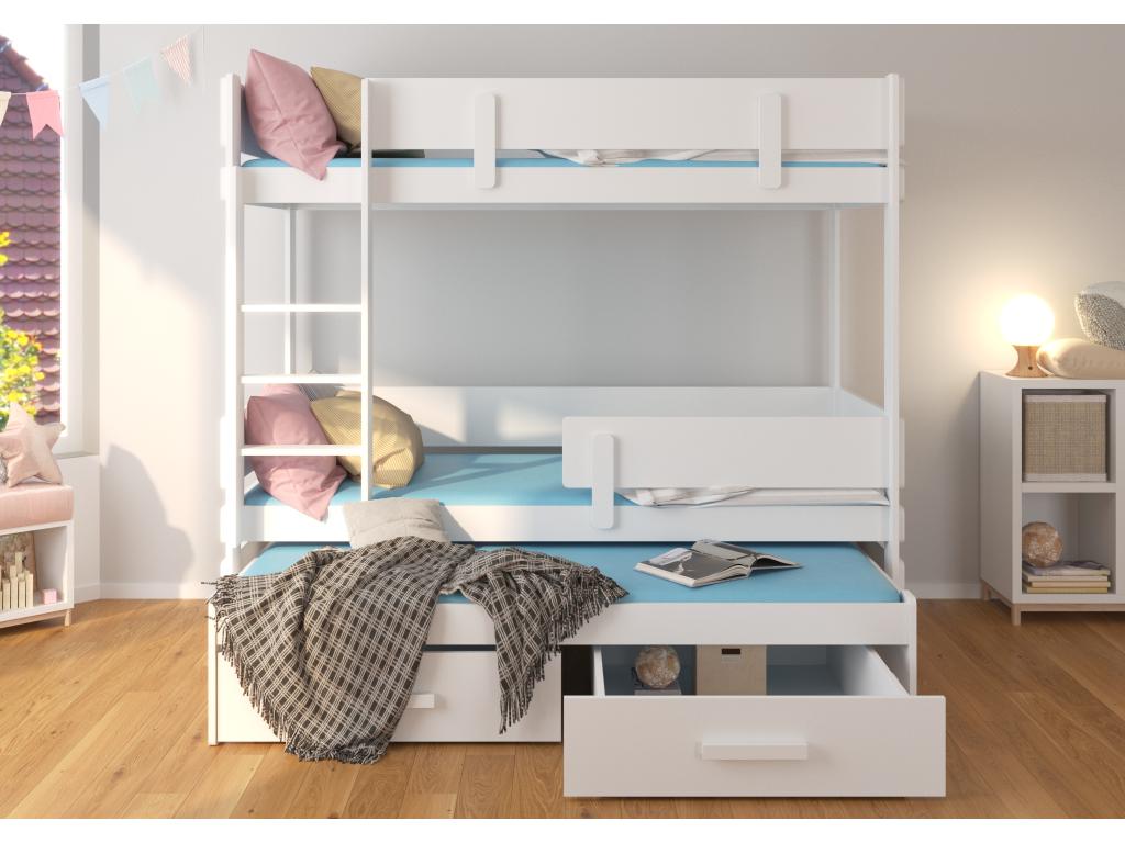3-level bunk bed with 2 storage drawers, white and graphite grey, 90x200 cm, Decohaute UWDW70278