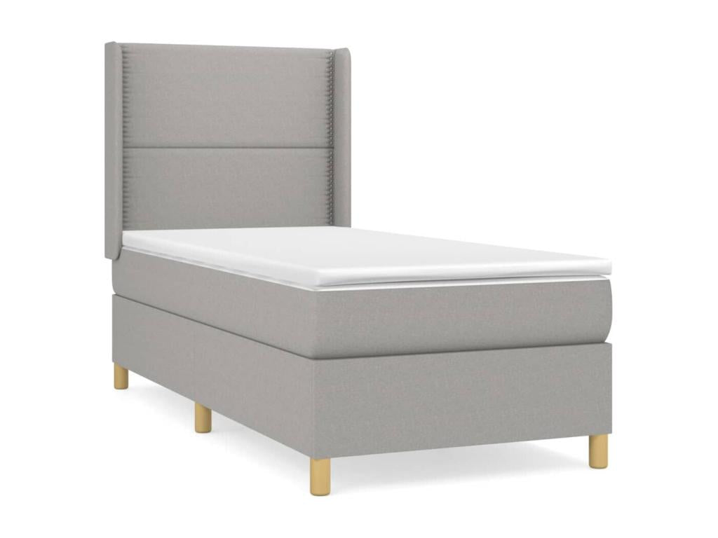 Upholstered bed base with mattress, light grey, 90x200 cm, fabric EDNT86869