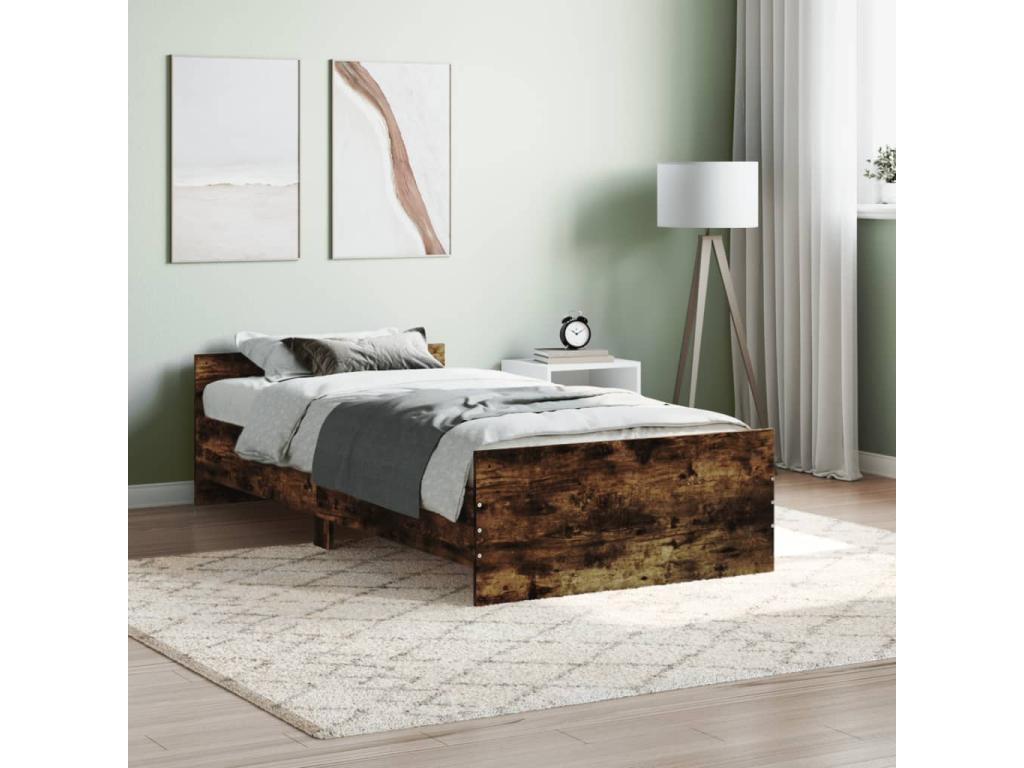 Bed frame without mattress, smoked oak, 90x190cm, engineered wood XWSK65074