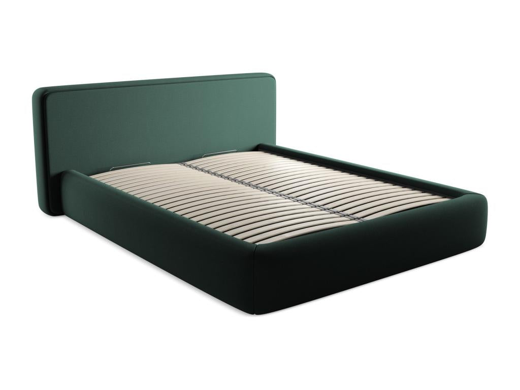 Upholstered bed with storage 200x225 - in Bouclé fabric - bottle green - Decohaute FFUG58208