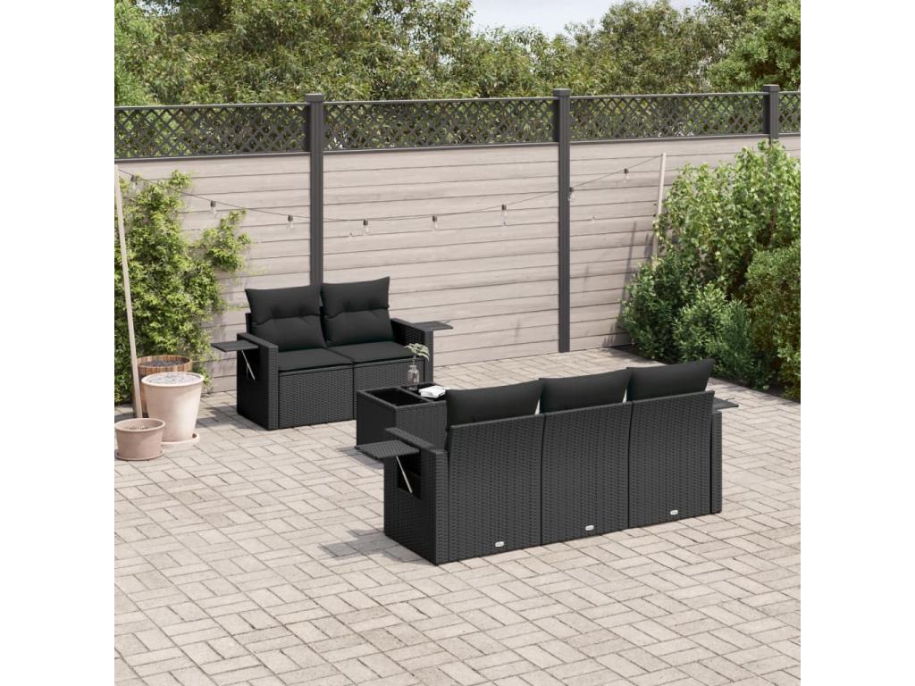 6-piece garden furniture set with cushions, black wicker resin DJQI42893