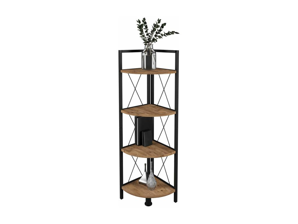 Domopure Wood and Metal Corner Shelf Storage Stand Bookcase Decorative Bookshelf Freestanding Insasi 4 Honey Oak FNUL66587
